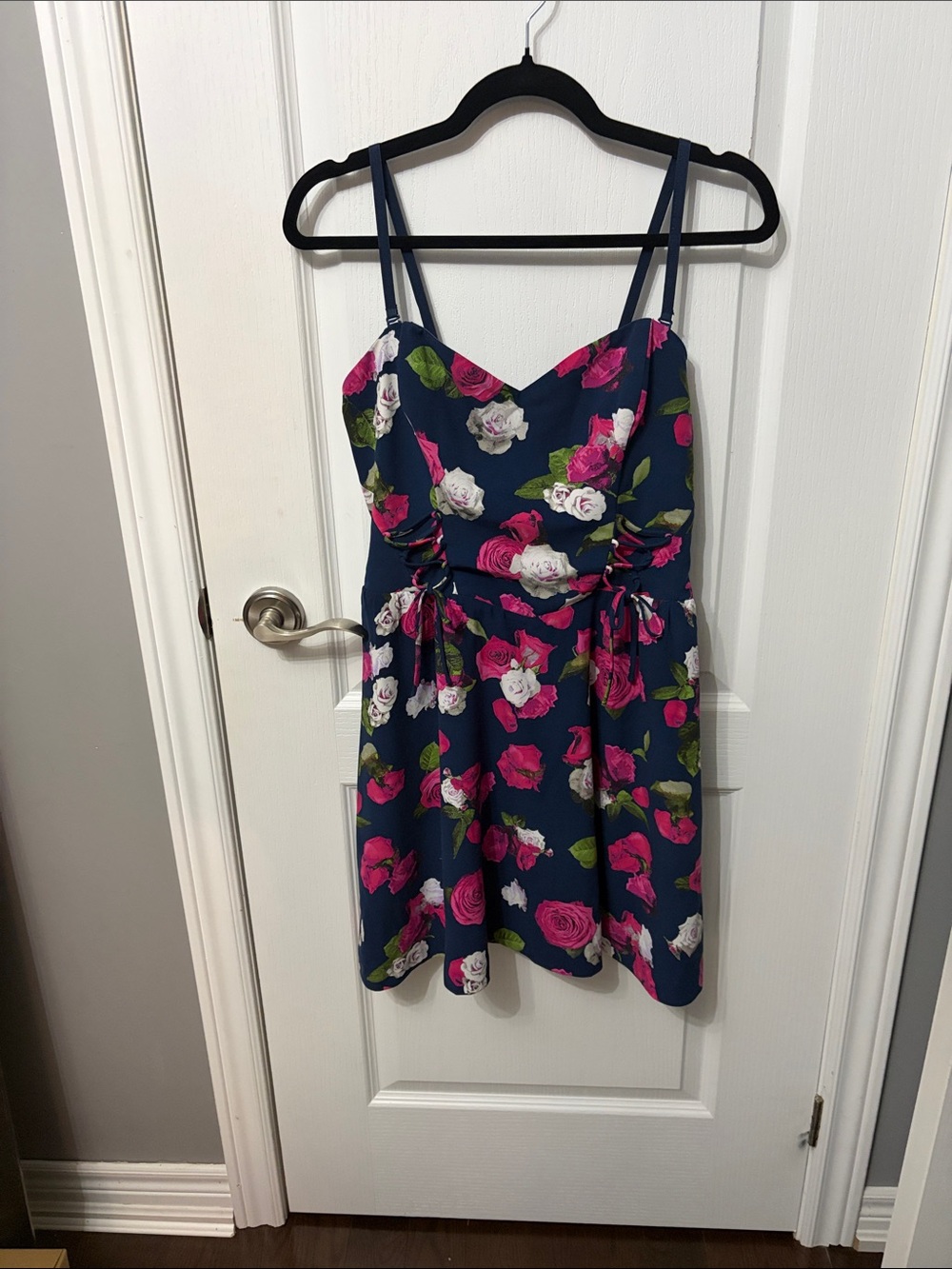 Guess Navy Midi Dress with Pink and White Floral Print